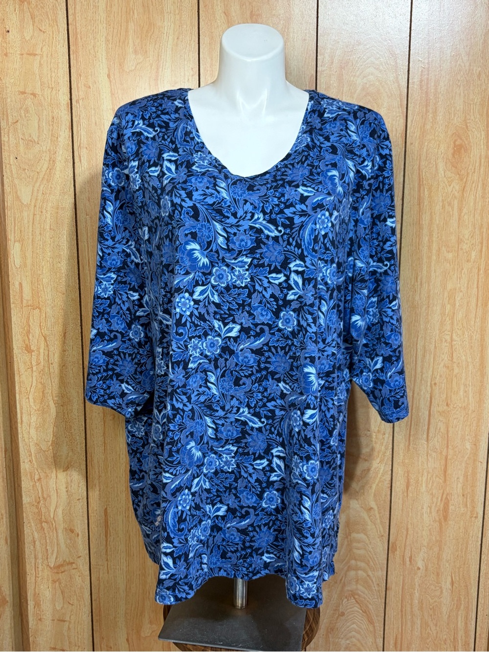 Catherines Blue Floral V-Neck Blouse SZ - 5X